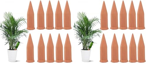 Tcamp 20 Pack Terracotta Watering Spikes, Plant Watering Devices Wine Bottle Automatic Plant Self Watering Spikes for Vacations, Self-Watering Stakes for Indoor Outdoor Plants - size: 20 Pack