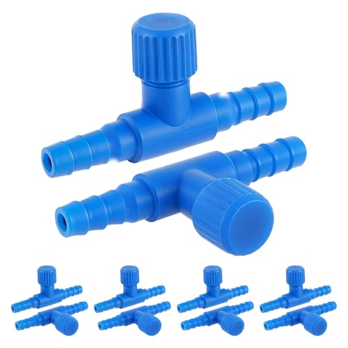 Psyqtsuary Aquarium Air Valve, 10 Pcs T Shaped Aquarium Air Control Valve Single Way Plastic Adjustable Air-Flow Control Regulator Aquarium-Air Pump Accessories for Fish Tank 3/16" ID Tubing (Blue) - color: Blue