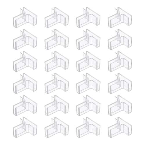 uxcell 24Pcs Plastic Glass Connector, Suitable for 4mm Thick t Shaped Glass to Glass Clamp, Fixing Bracket Rimless Clip Holder for Aquarium Fish Tank Display Shelves, Transparent - color: Transparent, size: 4mm