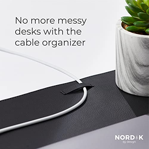 Nordik Leather Desk Mat Cable Organizer - Pebble Black 35 X 17 inch - Premium Mouse Mat - Felt Vegan Leather Desk Pad Protector - Desk Blotter Matt Keyboard - Large Desk Matt for Desktop Computer - color: Pebble Black