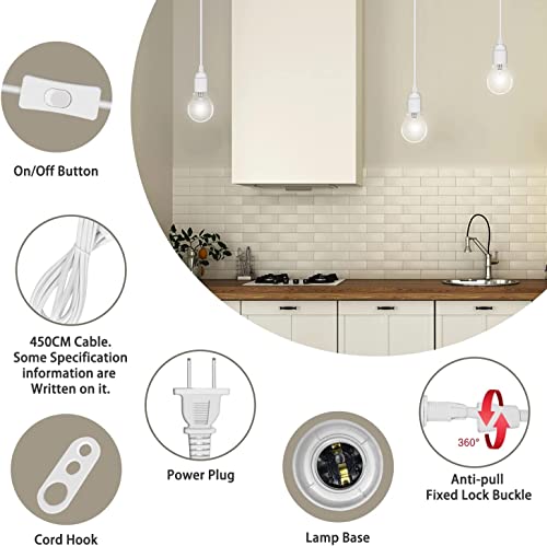 Hanging Light Cord 2-Pack Pendant Light Cord Lamp Kit 15FT Extension Hanging Lantern Pendant Lamp Cord Cable E26/E27 Lamp Kit DIY Plug in Hanging Light Kit with Switch for Bedroom Plant Growth Light - color: E27 Hanging Socket