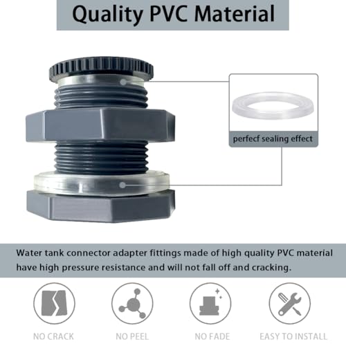 NPT 1.5 PVC Bulkhead Fitting, Heavy-Duty Female Plastic Water Tank Connector Adapter Fitting with Plugs for Rain Barrel,Spigot,Water Tank,Drain Bucket (Set of 2-Thickened Type) - size: 1-1/2 NPT Female