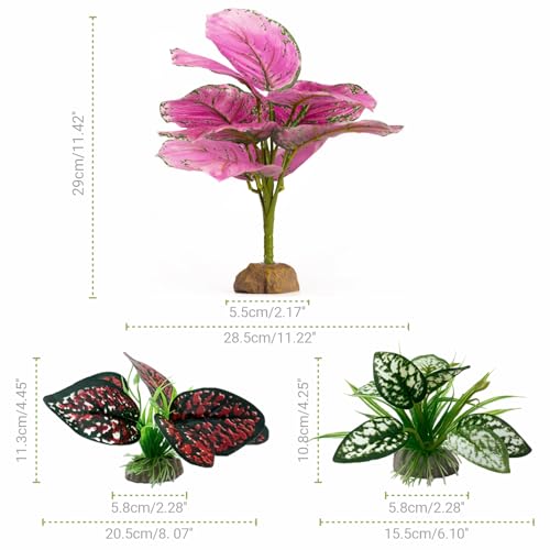 Moonorange Reptile Artificial Plants, Terrarium Plants Decorations Supplies, Aquarium Fish Tank Plants, Amphibian Habitat Hideout Tank Accessories(L Set-3pcs/F) - color: L Set-f