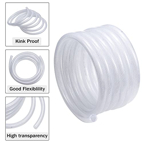 DAVCO 3/4" ID - 50 ft Heavy Duty Braided Clear Plastic Vinyl Tubing, Flexible High Pressure Reinforced PVC Plastic Tube Hose, Non-toxic, BPA Free, with 2 Stainless Clamps - size: 3/4"ID, style: 50 Feet