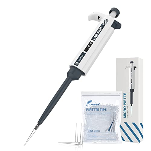 LAB FISH Laboratory Micropipette 0.5-10ul Capacity High Accurate Single Channel Pipettor Manual Adjustable Volume Pipettes Increment 0.1ul with 1000pcs 10ul Pipette Tips Set - style: 0.5-10ul Set