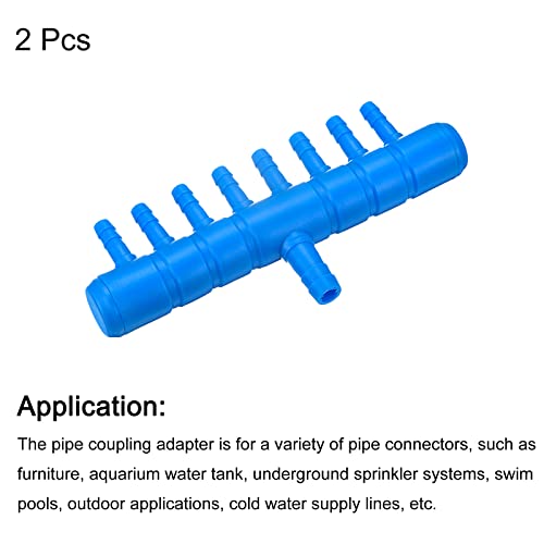 2Pcs 8mm to 5.5mm 8 Ways Air Line Tubing Splitter Connector Fish Tank Oxygen Pipe Air Tubing Adapter for Aquarium, Blue