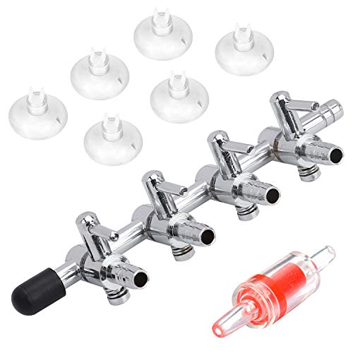 Pawfly 4-Way Aquarium Air Flow Control Lever Valve Manifold for Air Pumps Fish Tank Multi-port Distributor Splitter with 1 Non-return Check Valve and 6 Suction Cup Clips - color: 4-Way