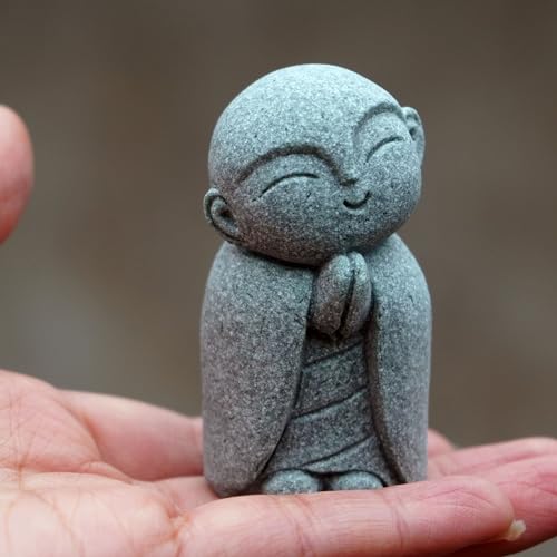 OwMell Japanese Jizo Monk Statue, Buddha Jizo Figurine Memorial Aquarium Statue Ornament - Tilt Smile - color: Tilt Smile Stone