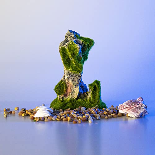 NW Wholesaler 6.75 Inch Fish Tank Mossy Rock Fish Tank Decoration - Fish Hideaway for Saltwater and Freshwater Aquarium Decor - style: Mossy Rock