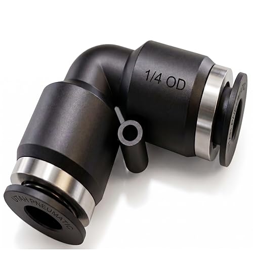 1/4 push to connect Air Line Fittings air elbow Air Hose quick connect Pneumatic Fittings Air Line Union5 Pack - color: Black-Elbow, size: 1/4" OD 5 PCS