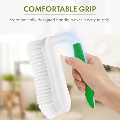 Amazer Scrub Brush for Cleaning Comfort Grip Shower Scrubber Stiff Bristles with Handle Heavy Duty Cleaner Brush for Tub Sink Carpet Floor - Pack of 2 (Green+Green) - color: Green+green