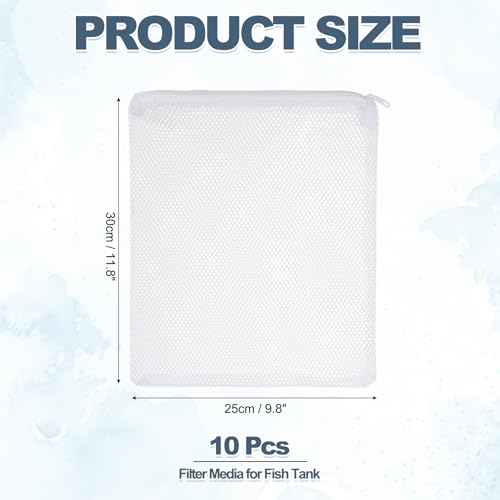 Aquarium Filter Media Bags, Fish Tank Fine Mesh Bag with Zipper Reusable Versatile 12 x 10 Inch, (White, 10Pcs), Intended for Fish Tank/Aquarium/Pond/Activated Carbon/Ceramic Rings - color: white, size: 12 x 10 in