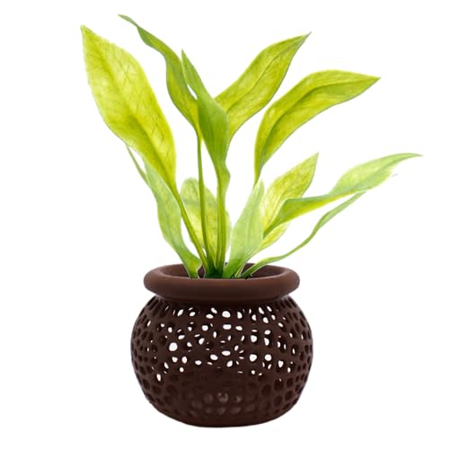 Decorative Plant Pot Holder for Aquarium, Securely Hold Aquatic Plant, Promoting Healthy Root Growth, Fish Tank Aesthetic - color: Brown