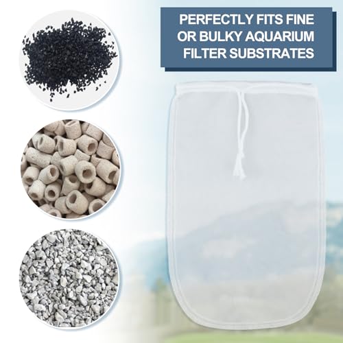 10 Pcs 6.5"x10" Large Aquarium Filter Media Bags, Compatible with Fluval 180 Micrometer Extra Fine Mesh Reusable Nylon Drawstring Bags for Fish Tank