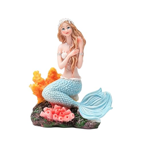 Rayberro 5.91" Mermaid Figurine Resin Mermaid Sculpture Mediterranean Princess Statue Home Office Desktop Ornaments Bookshelf Decor Mermaid Collectible Crafts Fish Tank Aquarium Decoration - color: Blue Sitting2