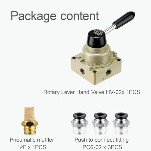 Rotary Lever Hand Valve HV-02, 3 Position 4 Way 1/4" NPT Pneumatic Manual Control Air Flow Valve (1/4" NPT) - style: 1/4" NPT