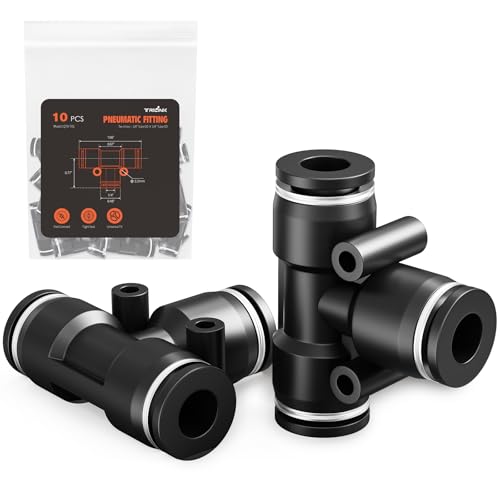 TRILINK 1/4" OD Push to Connect Fittings – Air Line Tee Connectors, Quick Connect Pneumatic Fittings, Push Lock Air Hose Fittings for Compressor, Air Tools & Tubing (10 PCS) - color: 1/4" OD, size: Tee(10pcs)