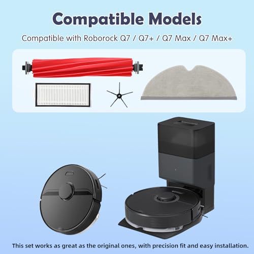 Replacement Parts for Roborock Q7 / Q7+ / Q7 Max / Q7 Max+ Robot Vacuum, 2 Main Brush, 4 Mop Cloth Pads, 6 Side Brushes, 4 Washable Filter, 1 Tool (Not for Q7 M5) - color: Q7 Kit - Black