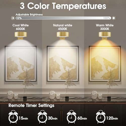 Picture Lights for Wall, 3 Lighting Modes Magnetic Art Display Light,Rechargeable Battery Operated Led Painting Light with Remote Control Dimmable & Timer,6Pack Gold - color: Gold, size: 6 Pack
