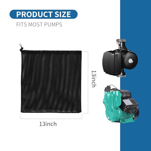2Pack Pump Barrier Bag 13"x 13" Black Media Bag with Drawstring for Most Pumps Pond Pump，Nylon Material Fabric Mesh Bag for Outdoor Water Ponds Biological Filters (13"x 13") - size: 13"x 13"