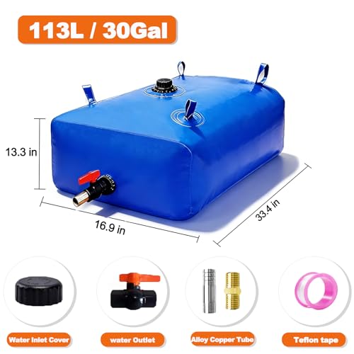 GHOSOONE 113 L/30 Gal Water Bladder Tank, Foldable Portable Water Storage Container, Emergency Water Bag for RV, Truck Bed, Fire Prevention, Drought Resistance, Blue - color: Blue, size: 30Gal/113L