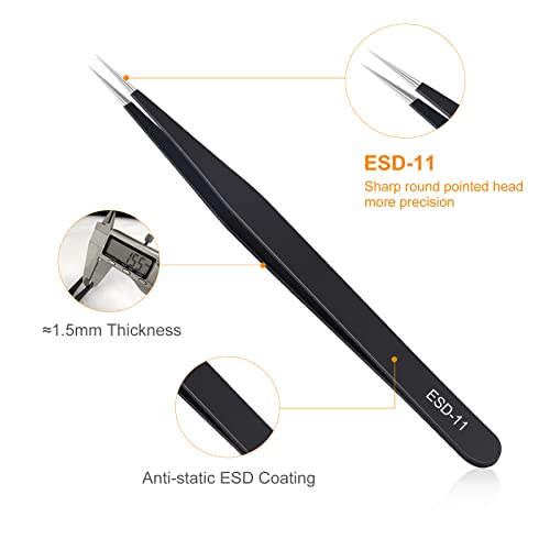 kaverme 3PCS Precision Tweezers Set, Upgraded Anti-Static Stainless Steel of Tweezers, for Electronics, Soldering, Laboratory Work, Jewelry-Making, Model, Craft - style: 3pcs