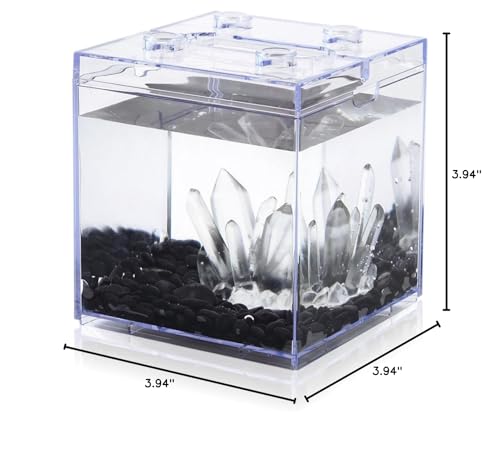 Mini Betta Fish Tank, Stackable Small Fish Bowl for Desktop Decoration, 0.2 Gallon 360° Rotatable Tiny Aquarium Kit with Gravels & Resin Crystal Cluster for Sea Monkey, Shrimp