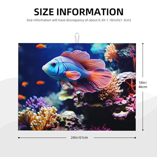Dish Drying Mat for Kitchen Counter Super Absorbent Microfiber Kitchen Drying Mat Coral Reef Fish Aquarium Non-slip Drainer Mats Extra Large Dish Rack Pad Kitchen Accessories 18"x24"