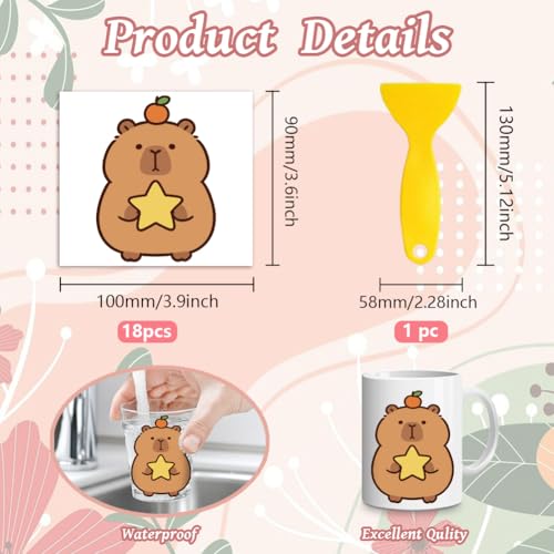Peacoblue 18 Sheets Rub on Transfers for Crafts, Capybara 3.6"x3.9" UV DTF Cup Wraps Waterproof Cold Transfers Stickers for Wood Glass Metal Cup Tumblers Mirrors Mugs Home Decor - style: Capybara