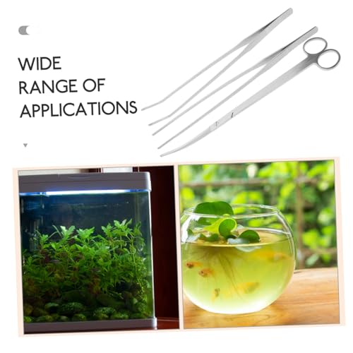 UKCOCO Stainless Steel Aquarium Scissor Set Tweezers for Plant Maintenance 3-Piece Fish Tank Cleaning Tools for Water Grass Trimming and Organizing
