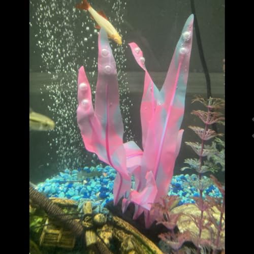 3Pcs Soft Silicone Aquarium Plants Set Glowing Kelp Fish Tank Plants Decor Artificial Pink Aquarium Plant Simulation Artificial Water Grass for Fish Tank,7.08in9.84in16.9in - color: Pink, size: 7.08in/9.84in/16.9in