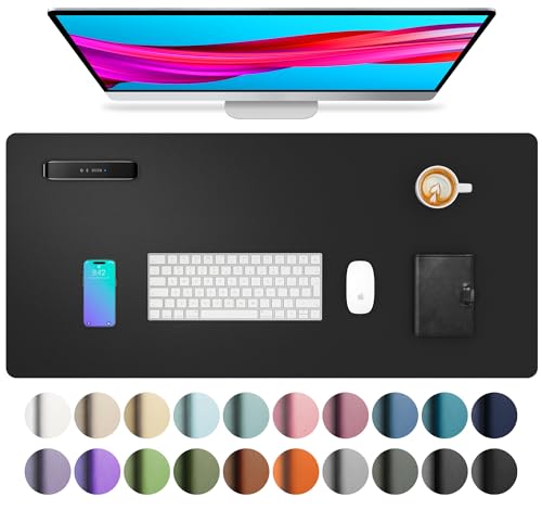 Aothia Non-Slip Waterproof PU Leather Desk Pad Protector for Mouse, Writing Desk, Office, Home, Laptop Blotter, 23.6" x 13.7", Black - color: Black, size: 23.6" x 13.7"