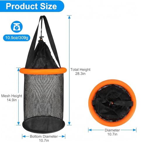 Floating Fish Basket for Live Caught, Foldable Fishing Holder Minnow Bucket Portable Collapsible Fishing Net Storage Cage for Live Fish Bait Live Well
