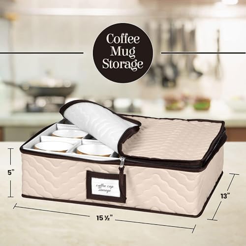 China Storage Containers 5-Piece Set Moving Boxes for Dinnerware, Glasses, Plates, Mugs and Saucers Sturdy Quilted Microfiber Dish Organizer with Dividers for Seasonal Storage - Holds Set of 12 - color: Beige