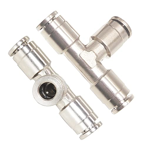 Pneumatic Push To Connect Fittings Heavy Duty Tee Quick Air Fittings 1/4 inch x 1/4 inch Tube OD Nickel Plated Brass Quick Connect Fittings PE-1/4 (2 Pack) - size: 1/4" OD(2Pcs), style: Tee