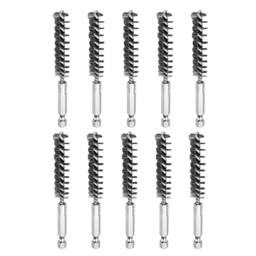 HARFINGTON 10Pcs Stainless Steel Bore Brush 11mm Dia 4" Long Cleaning Twisted Wire Brush with Handle 1/4" Hex Shank for Tubes, Ports, Bearings - size: 11mm