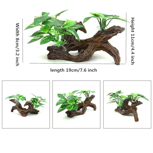 alfyng Resin Driftwood Fish Tank Decorations Trunk Cave Aquarium Decor Ornaments Simulation Plants Betta Silk Leaf Tank Accessories Goldfish Bowl Décor (A) - color: A