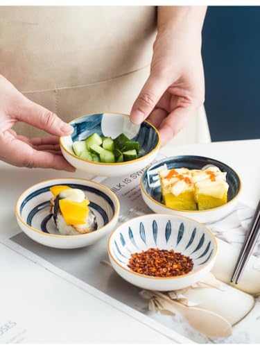 4 Pack 3 oz Cute Japanese Soy Sauce Dish Small Dipping Sauce Bowls Ceramic Sushi Dipping Bowls for Sushi,Side Dish,Ketchup,Dips,Condiment,Snack,BBQ Party - color: Japanese Blue