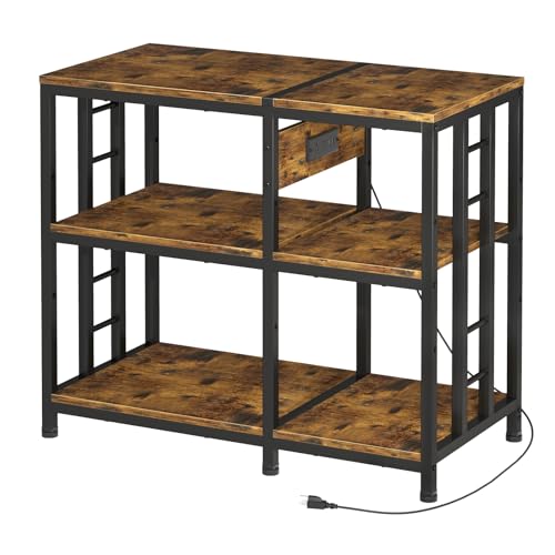 Reinforced 40-50 Gallon Aquarium Stand with Power Outlet, Ultra-Stable 720LBS Capacity Metal Fish, Tank Stand for Reptile/Aquatic Setups, 5-Tier Adjustable 37"x19" Steel Shelving System - color: Retro Brown, size: 40-50 Gallon