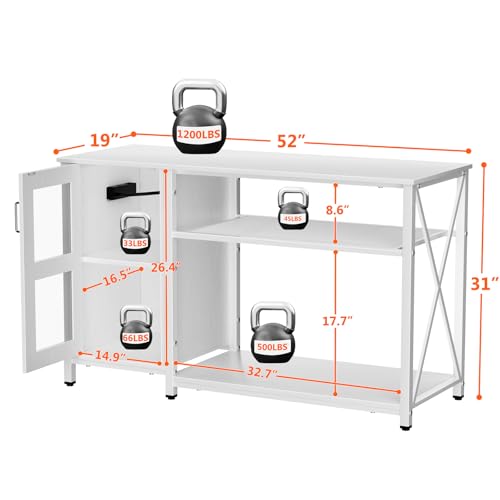 BEURUKU 55-75 Gallon Fish Tank Stand with Cabinet, Aquarium Stand for Fish Tank Accessories Storage, Heavy Duty Metal Terrarium Stand, 52" L*19" W Tabletop, 1200LBS Capacity, White - color: White, size: 55-75 Gallon