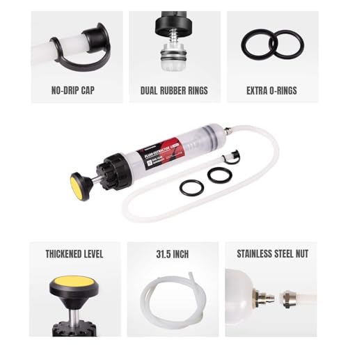 Thorstone 200cc Automotive Fluid Extractor Pump | Manual Oil Change Syringe with 31 Inch Hose (7 Oz./0.21 Qt./200 CC) - size: 200cc(80cm hose)