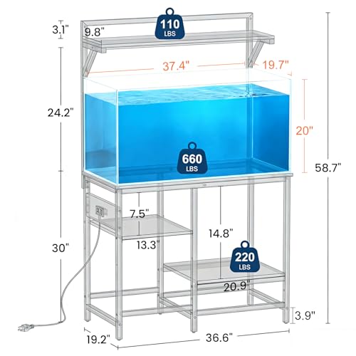 40 Gallon Fish Tank Stand, Aquarium Stand with Power Outlet, Heavy-Duty Reptile Terrarium Stand Table with Top Shelf for 40 Gal Standard/Long/High, 37.4" L x 19.7" W x 30" H(Black) - color: Black, size: 40 Gallon