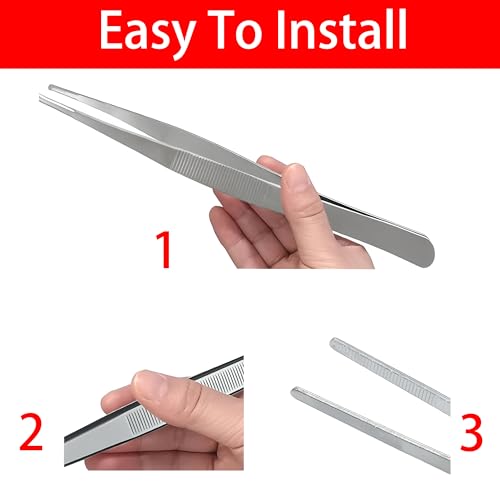 3PCS Stainless Steel Tweezers Set 8" 10" 12", Long Kitchen Tongs with Precision Serrated Tips for Cooking, Medical, Garden, Aquarium and Laboratory Use
