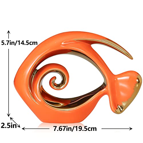 Orange Gold Ceramic Fish Figurines - Coastal Home Decor, Modern Ocean Centerpieces for Living Room, Dining Area, Bathroom, Office, Coffee Table, Beach House, Nautical, Seaside, Entrance, Shelf Display - color: Orange, size: Small