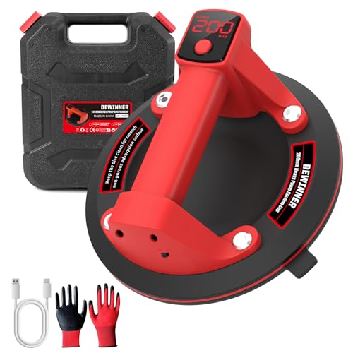 DEWINNER 8" Electric Glass Suction Cup Lifter, 600 LBS Max Load Heavy Duty Vacuum Suction Cups with 1200mAh Battery, Auto Start Pump, Glass Lifter for Glass, Tile, Granite, Metal with Carry Case - color: Built-in battery