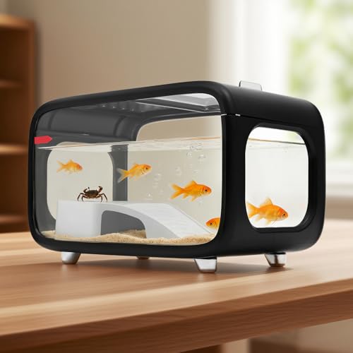 Turtle Tank with Basking Platform/Hideout, 3 Gal Escape-Proof Turtle Aquarium, Multi-Zone Aquatic Tortoise Enclosure for Tortoise,Fishes and Amphibians (Black) - color: Black