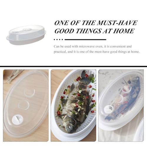 SUPVOX Microwave Oven Steamer Plate with Lid, White Fish Steaming Holder for Quick Heat Transfer and Water Retention, Food Steamer Suitable for Kitchen Cooking and Microwave Use