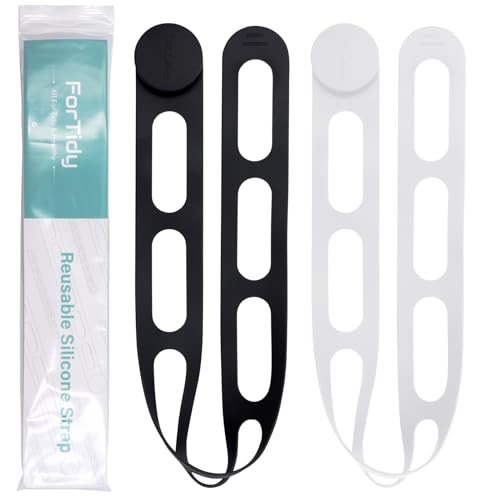 FORTIDY Silicone Latch Strap for Slow Cooker Lid, Pot, Bento Box, Patented Design Reusable Elastic Self-Lock Silicone Tie for securing cookwares or Organizing Cords, Mats, 21.65 in, 2pcs (Black&White) - color: Black&White