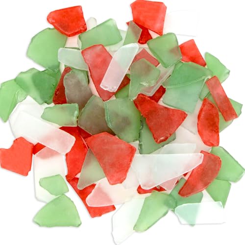 Sukh 15 OZ Frosted Sea Glass - Sea Glass Vase Fillers for Crafts Beach Glass Large Beach Pieces vase fillers for Home Decor Aquarium DIY Crafts (Red & Clear & Green Mix) - color: Red & Clear & Green Mix