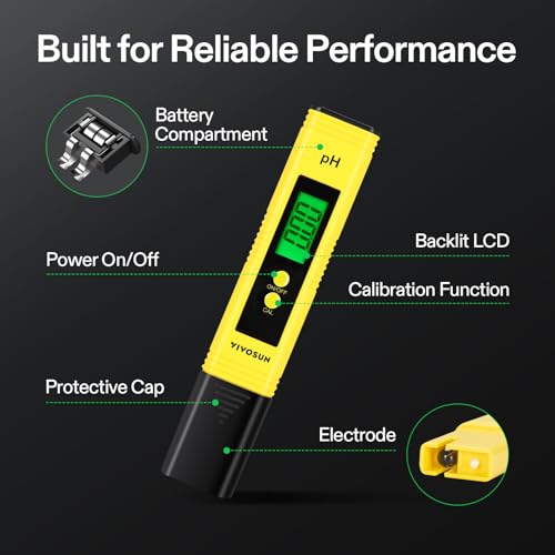 VIVOSUN Digital pH Meter, 0.01pH High Accuracy Pen Type pH Tester for Hydroponics, Household Drinking, Pool and Aquarium, Yellow, UL Certified - color: Yellow